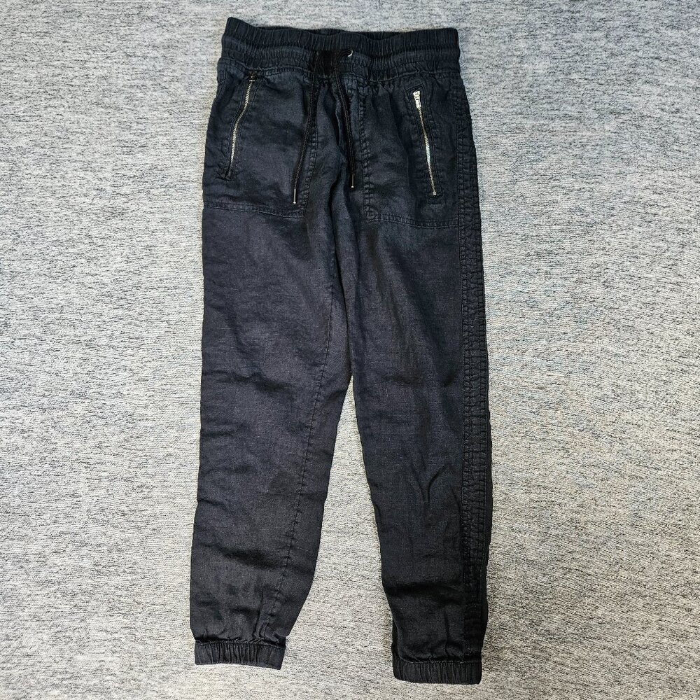ATHLETA Cabo Linen Joggers Pant Black Chambray Size 0 Lightweight Drawstring